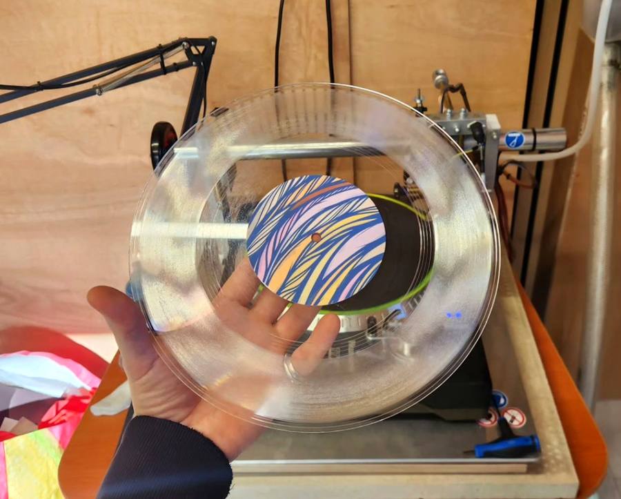 Clear lathe cut vinyl record on the T560 cutting lathe — Diz Lathe Cuts Newcastle