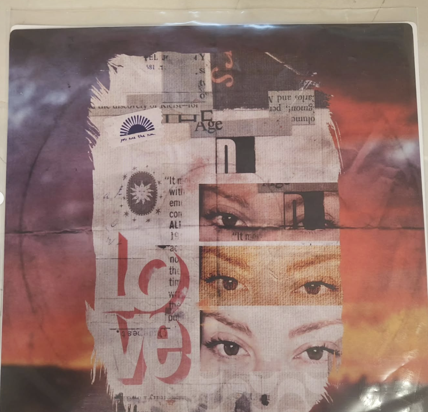Mixed-media collage artwork insert for lathe cut vinyl