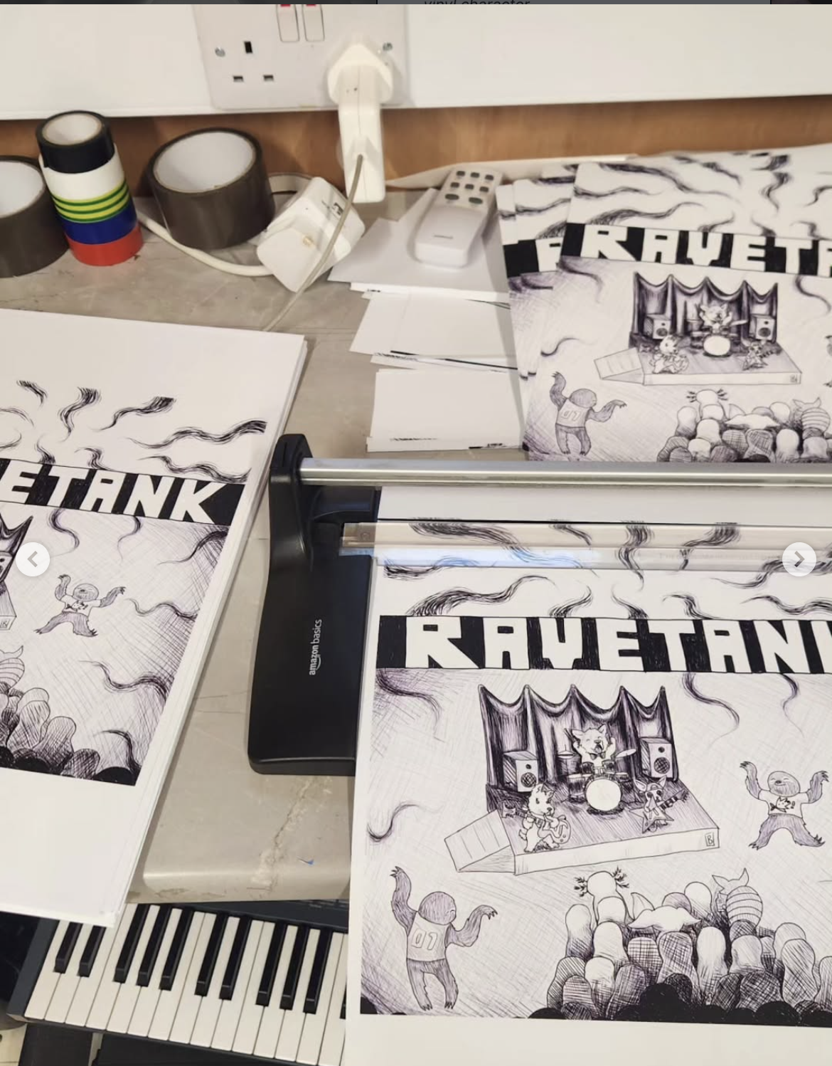 Ravetank illustrated artwork insert for lathe cut vinyl